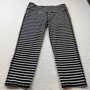 Athleta Striped Cropped Leggings Womens Medium Black White Excellent Activewear